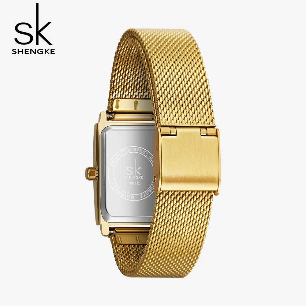 Shengke Rectangle Gold Watch for Women
