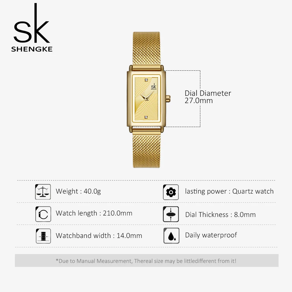 Shengke Rectangle Gold Watch for Women