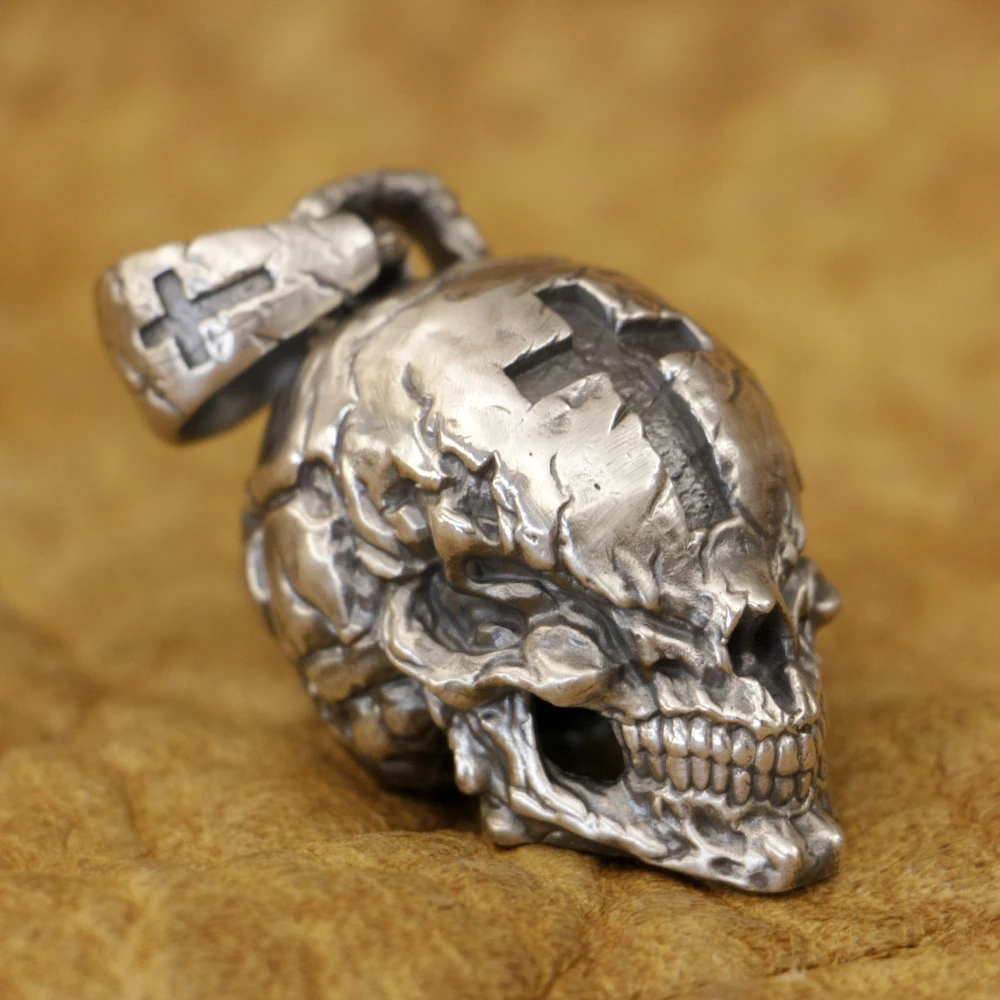 Sterling Silver Huge Venom Cross Skull Pendant