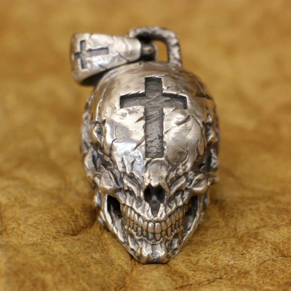 Sterling Silver Huge Venom Cross Skull Pendant