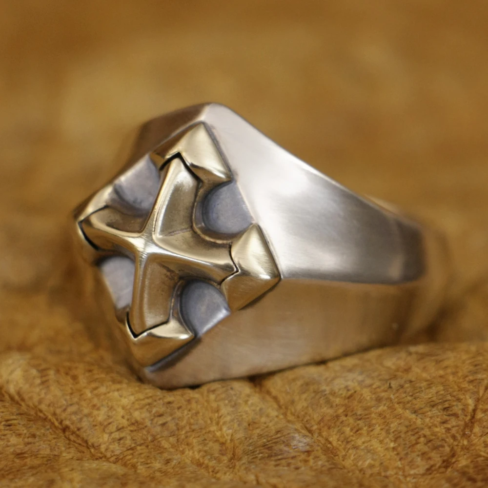 Brass Inlay Cross 925 Sterling Silver Ring