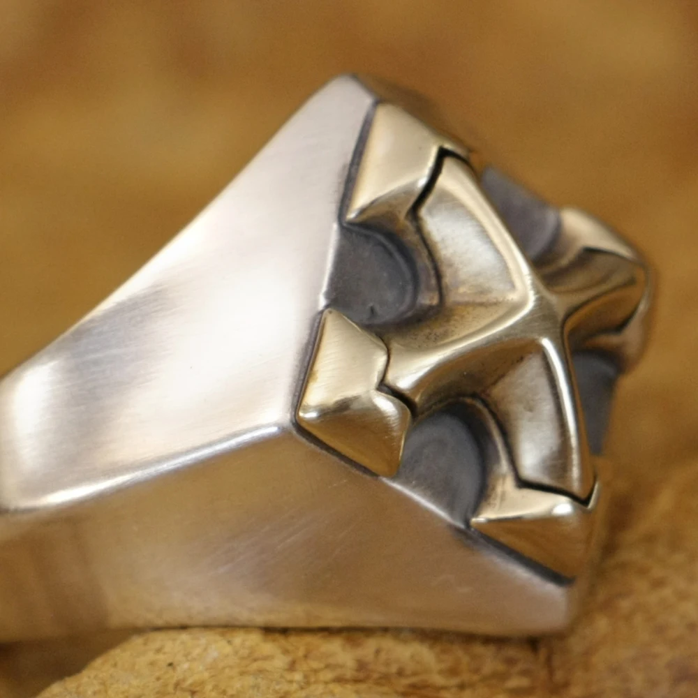 Brass Inlay Cross 925 Sterling Silver Ring