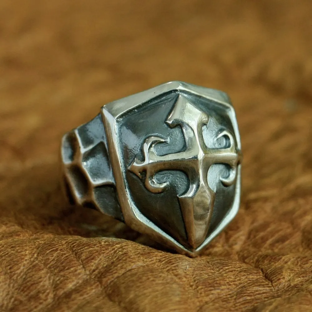 Sterling Silver Handmade Shield Cross Ring
