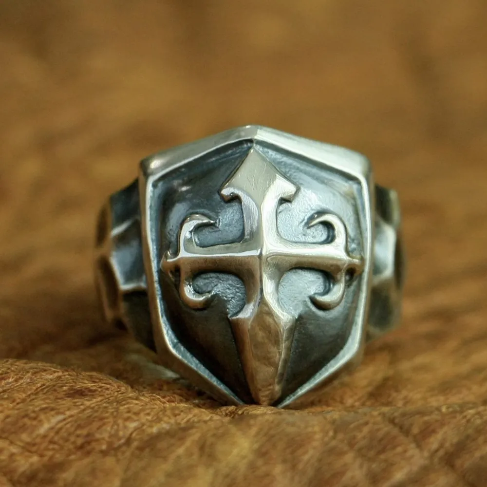 Sterling Silver Handmade Shield Cross Ring