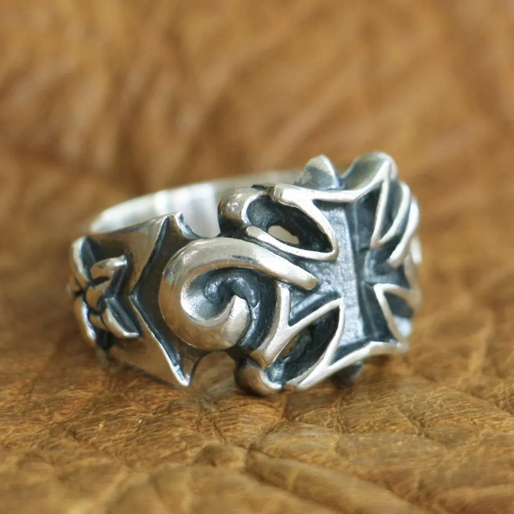 925 Sterling Silver Star Cross Ring