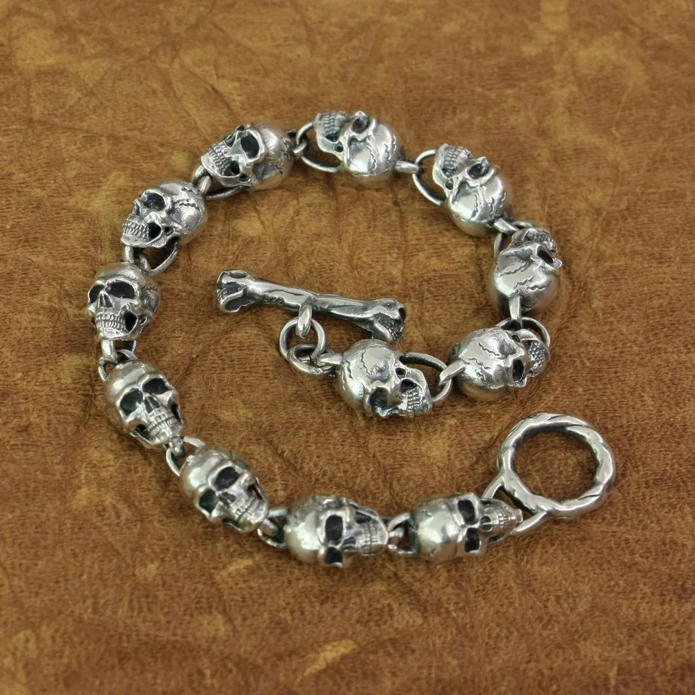 Sterling Silver Details Skulls Chain Bracelet