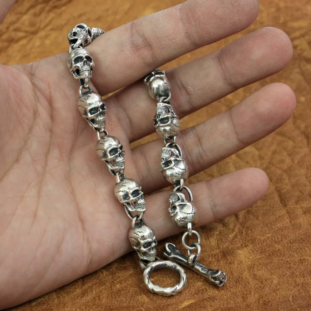 Sterling Silver Details Skulls Chain Bracelet