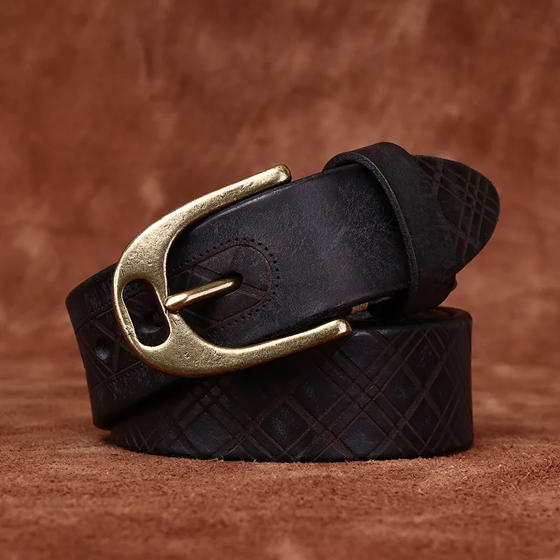 3.8CM Genuine Leather Belt Copper Buckle