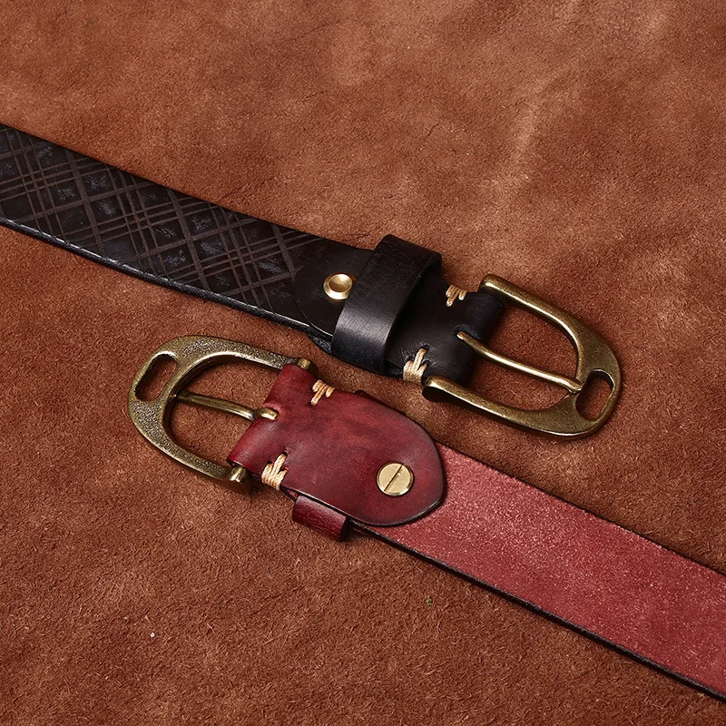 3.8CM Genuine Leather Belt Copper Buckle