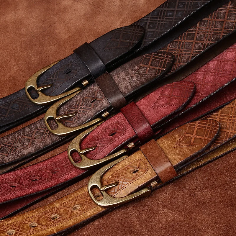 3.8CM Genuine Leather Belt Copper Buckle
