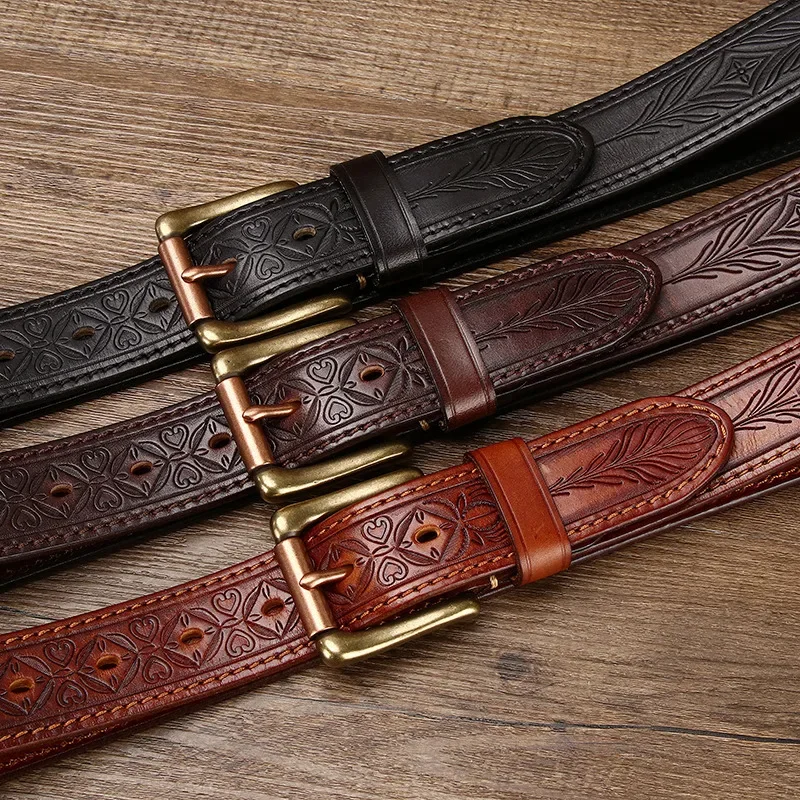 Vintage Embossed 3.8CM Cowhide Belts