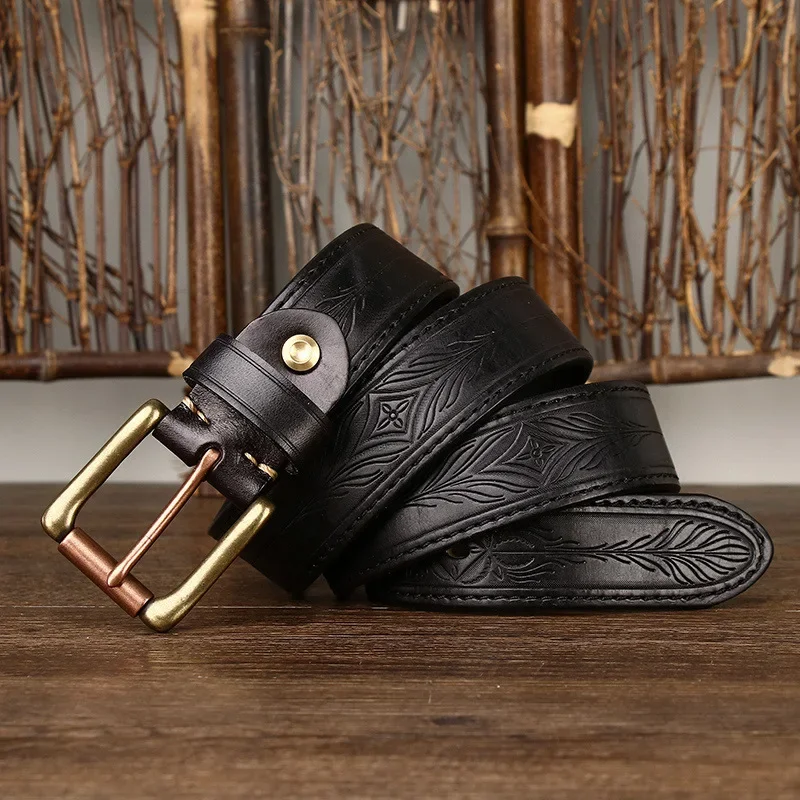 Vintage Embossed 3.8CM Cowhide Belts
