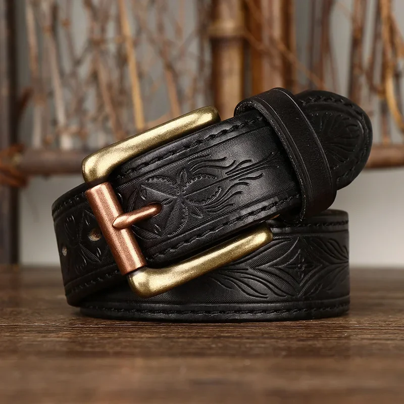 Vintage Embossed 3.8CM Cowhide Belts