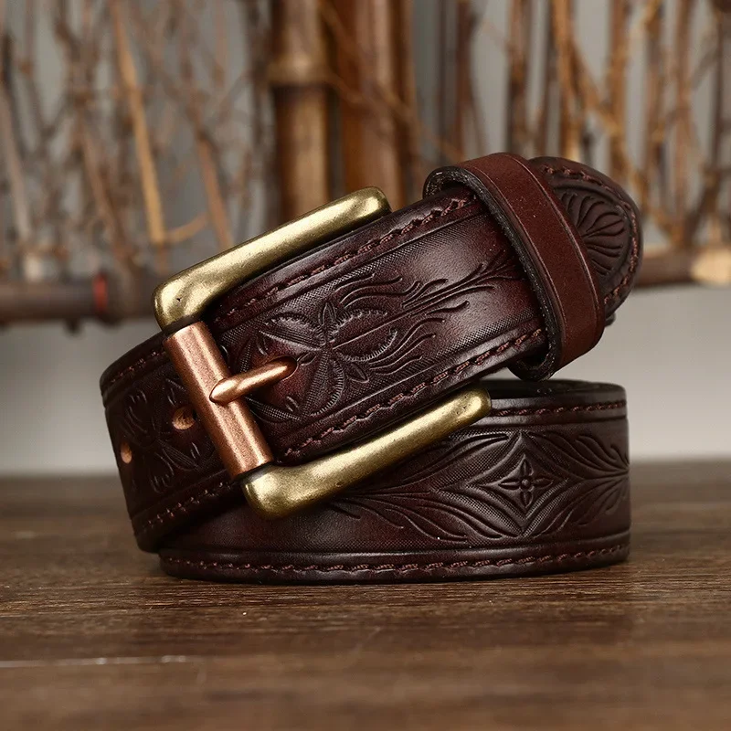 Vintage Embossed 3.8CM Cowhide Belts