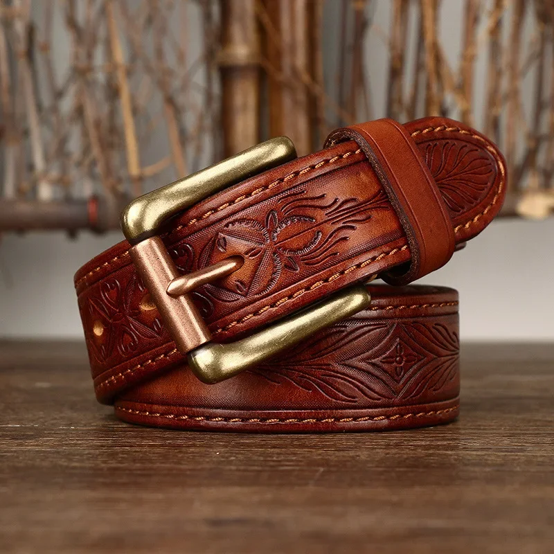 Vintage Embossed 3.8CM Cowhide Belts