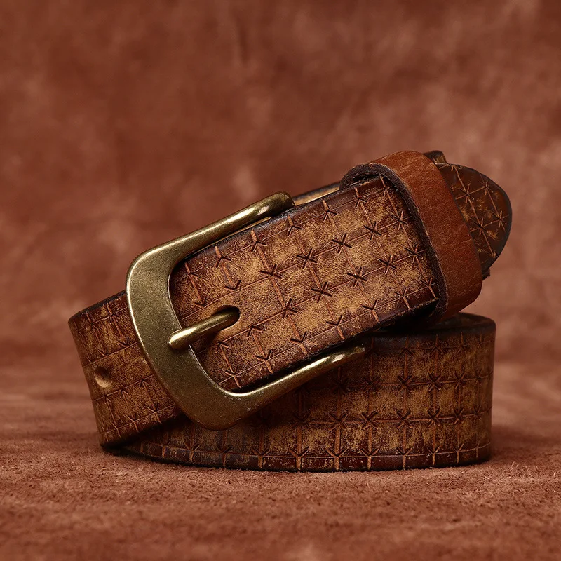 Brass Buckle Belts Retro Jeans Waistband