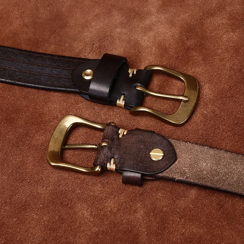 Brass Buckle Belts Retro Jeans Waistband