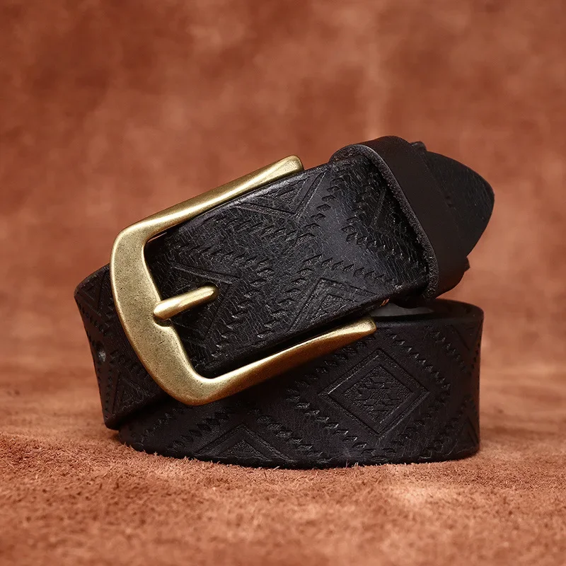 Leather Mens Brass Buckle Western Belts