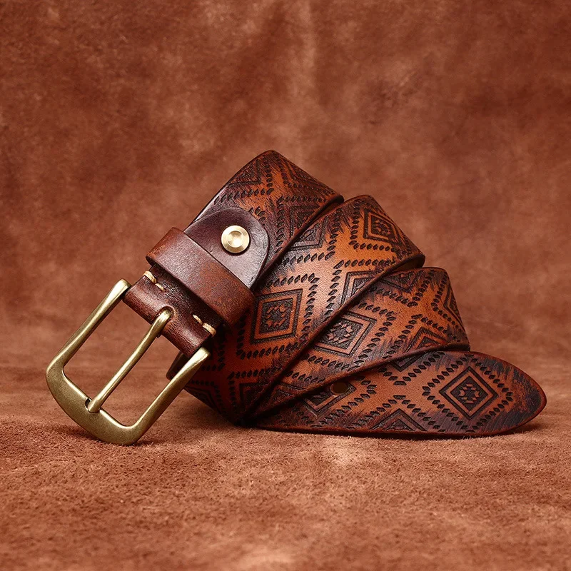 Leather Mens Brass Buckle Western Belts