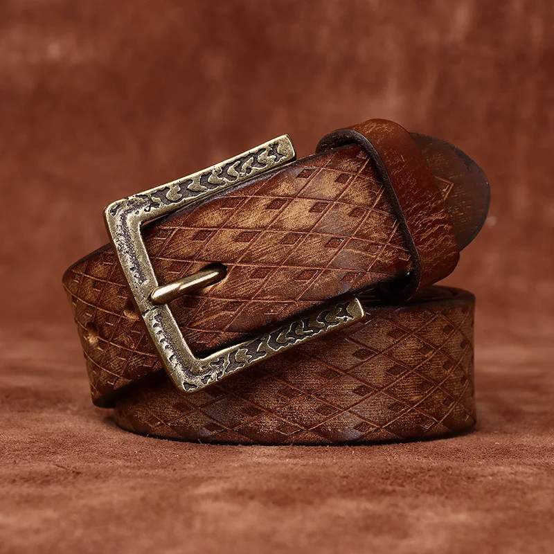 Diamond Pattern Italian Cowhide Mens Belt