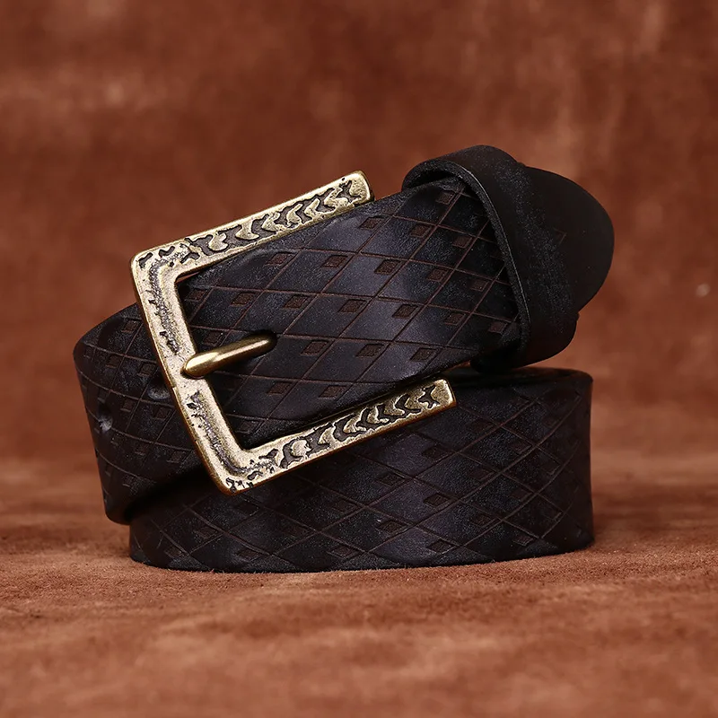 Diamond Pattern Italian Cowhide Mens Belt