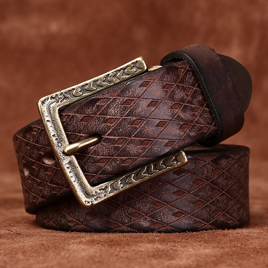 Diamond Pattern Italian Cowhide Mens Belt