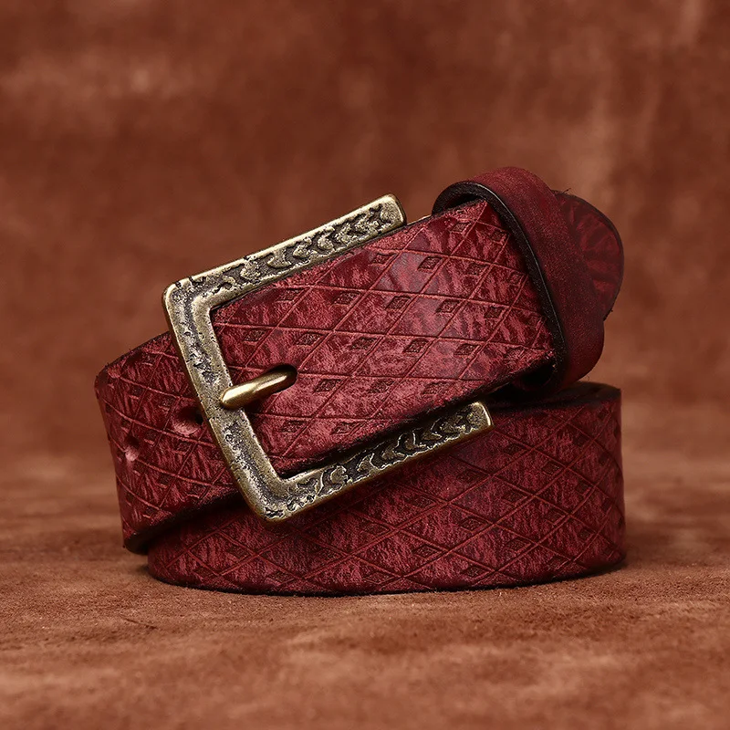 Diamond Pattern Italian Cowhide Mens Belt