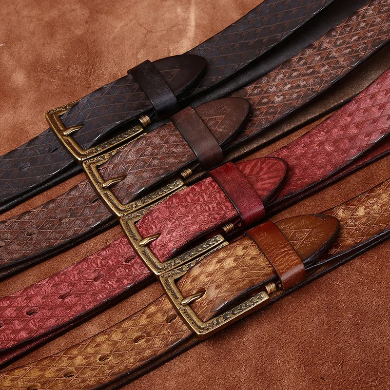 Diamond Pattern Italian Cowhide Mens Belt