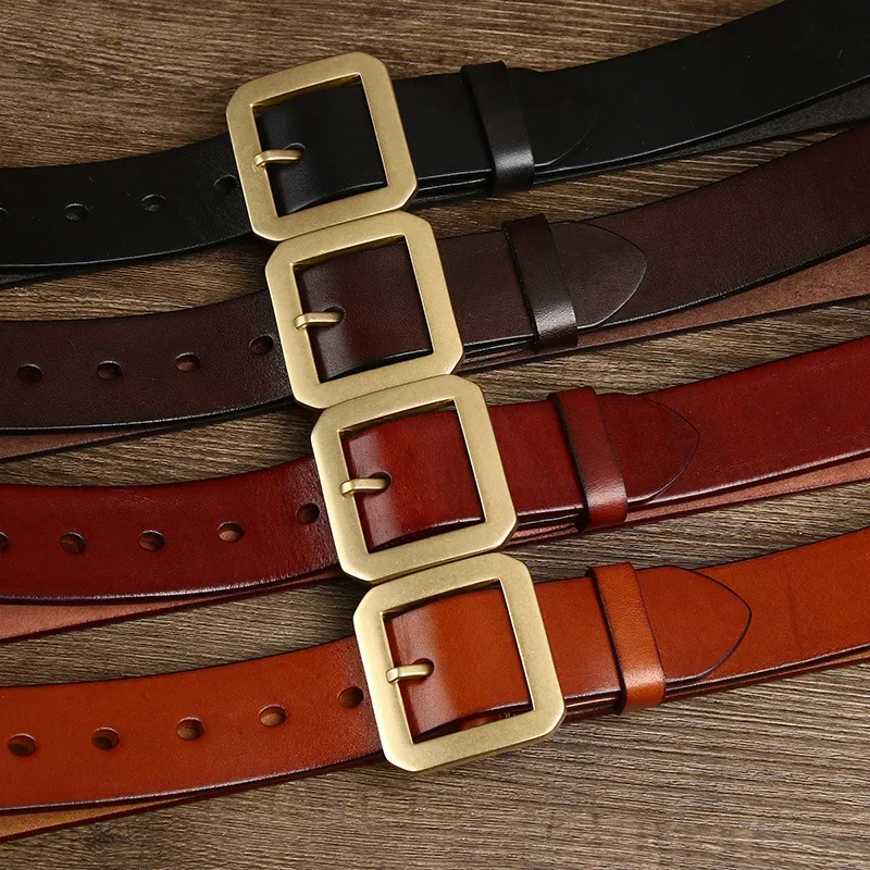 Square Copper Brass Buckle Jeans Belts