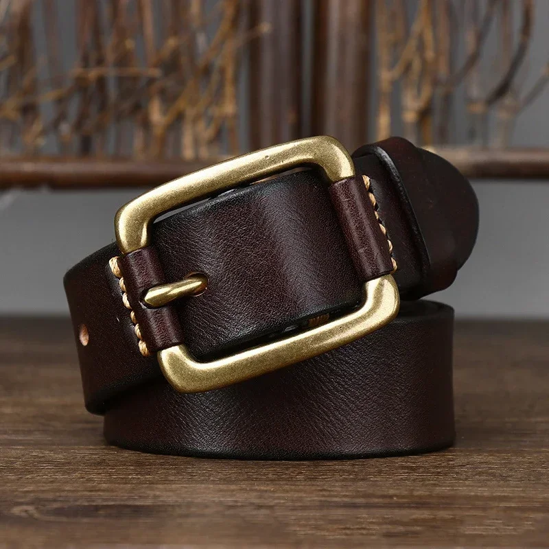 Mens Gold Buckle Casual Jeans Leather Belt