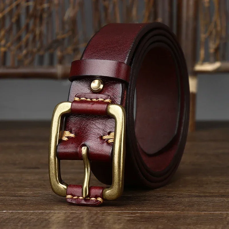 Mens Gold Buckle Casual Jeans Leather Belt