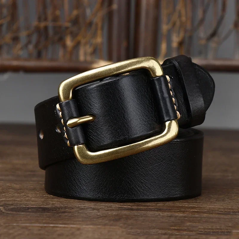 Mens Gold Buckle Casual Jeans Leather Belt
