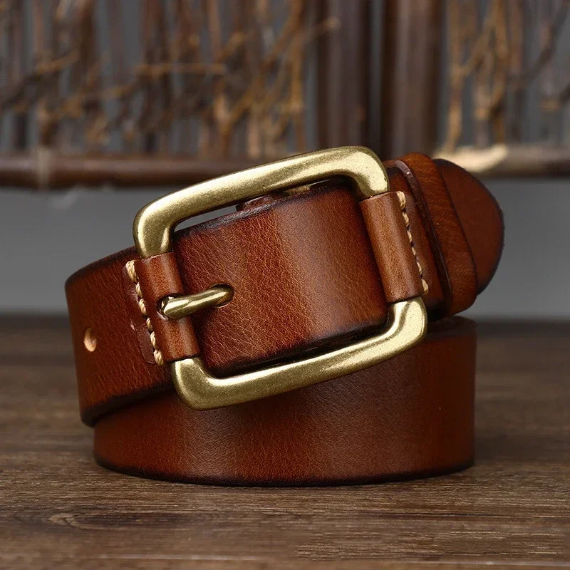 Mens Gold Buckle Casual Jeans Leather Belt