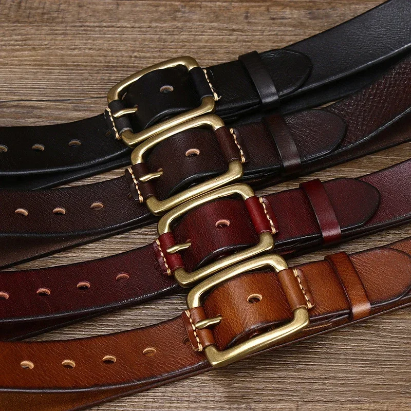Mens Gold Buckle Casual Jeans Leather Belt