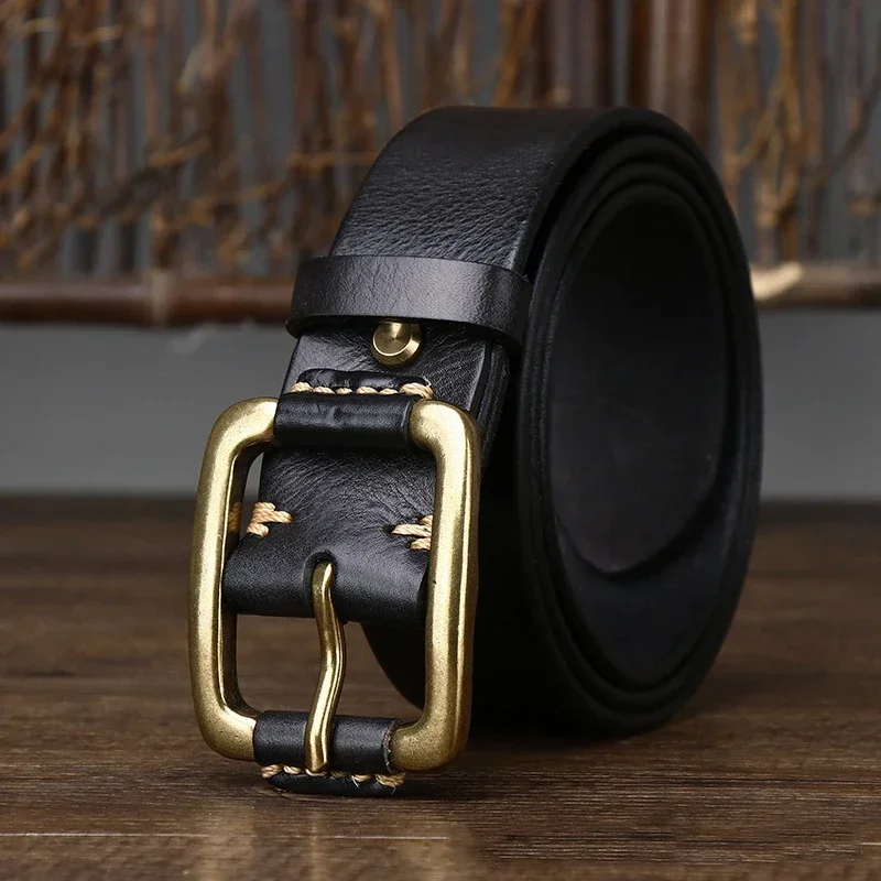 Mens Gold Buckle Casual Jeans Leather Belt