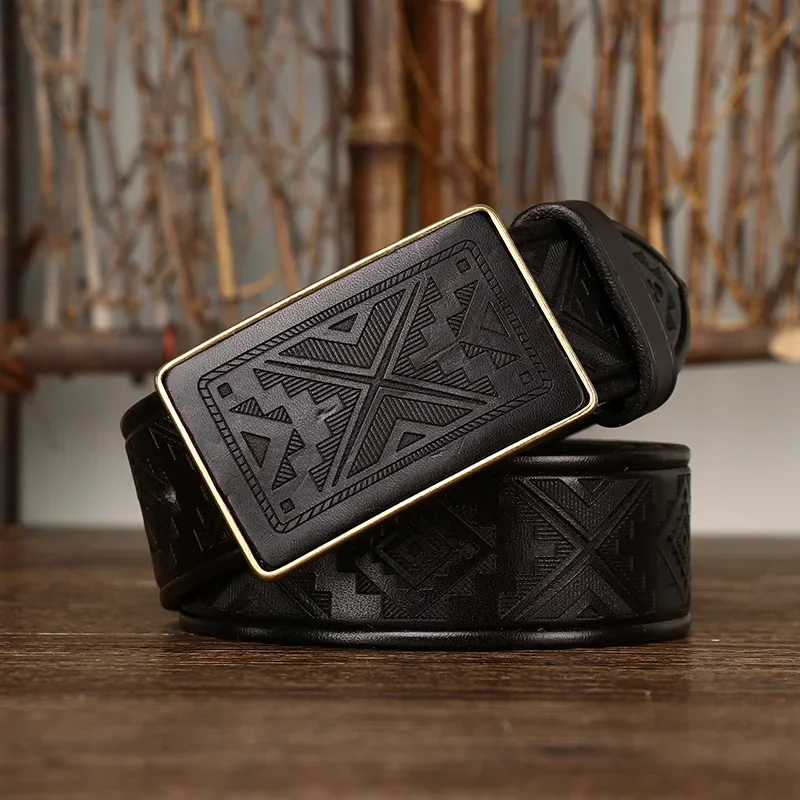 Retro Engraved Pattern Buckle Leather Belt
