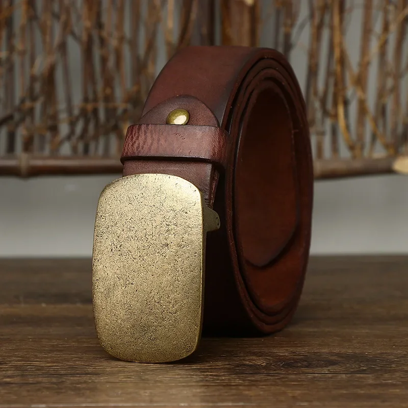 Fashion Mens Belt with Smooth Brass Buckle