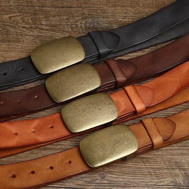 Fashion Mens Belt with Smooth Brass Buckle