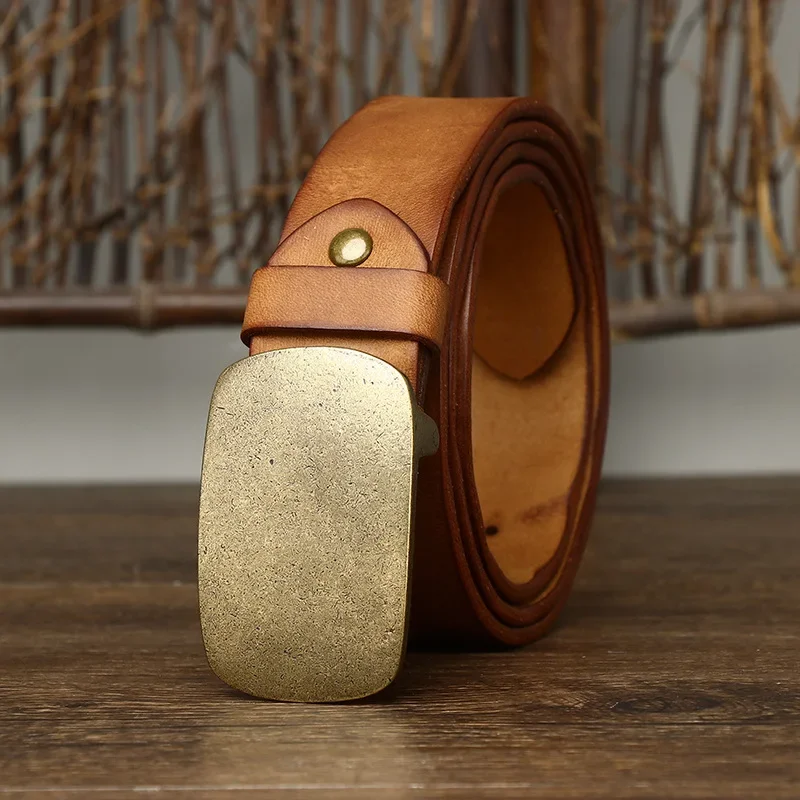 Fashion Mens Belt with Smooth Brass Buckle