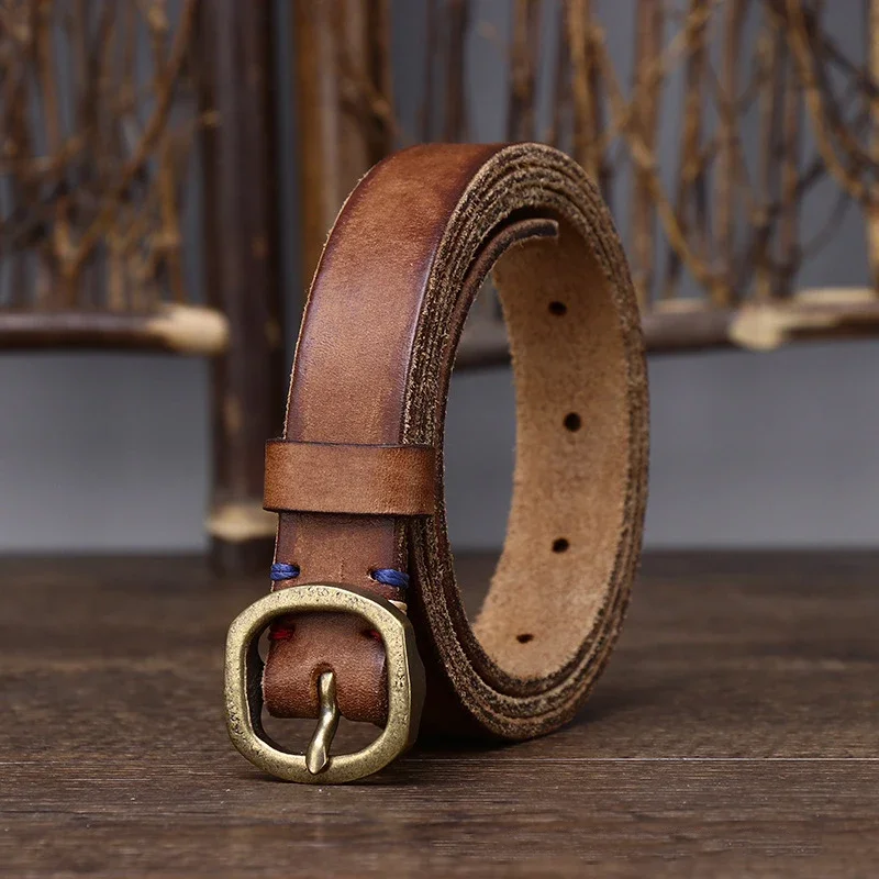 Ladies Thin Cowhide Belts Retro Luxury