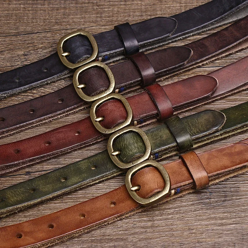 Ladies Thin Cowhide Belts Retro Luxury