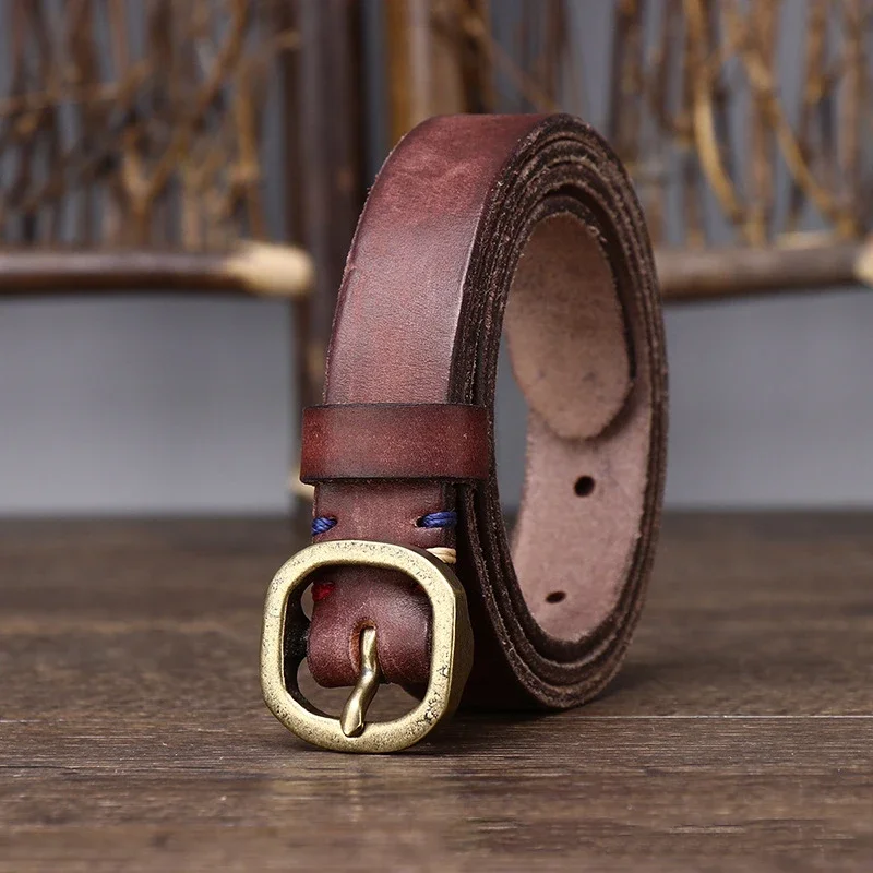 Ladies Thin Cowhide Belts Retro Luxury