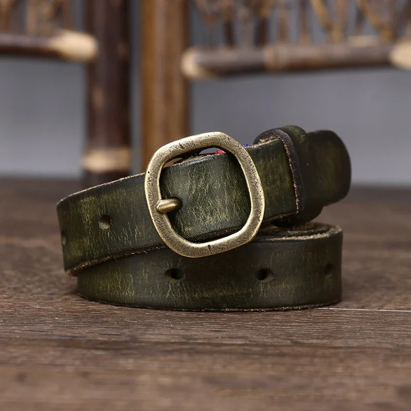 Ladies Thin Cowhide Belts Retro Luxury