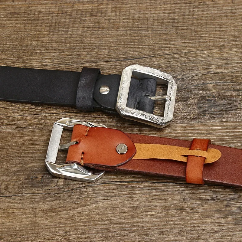 Jeans Belt with Carved Stainless Steel Buckle