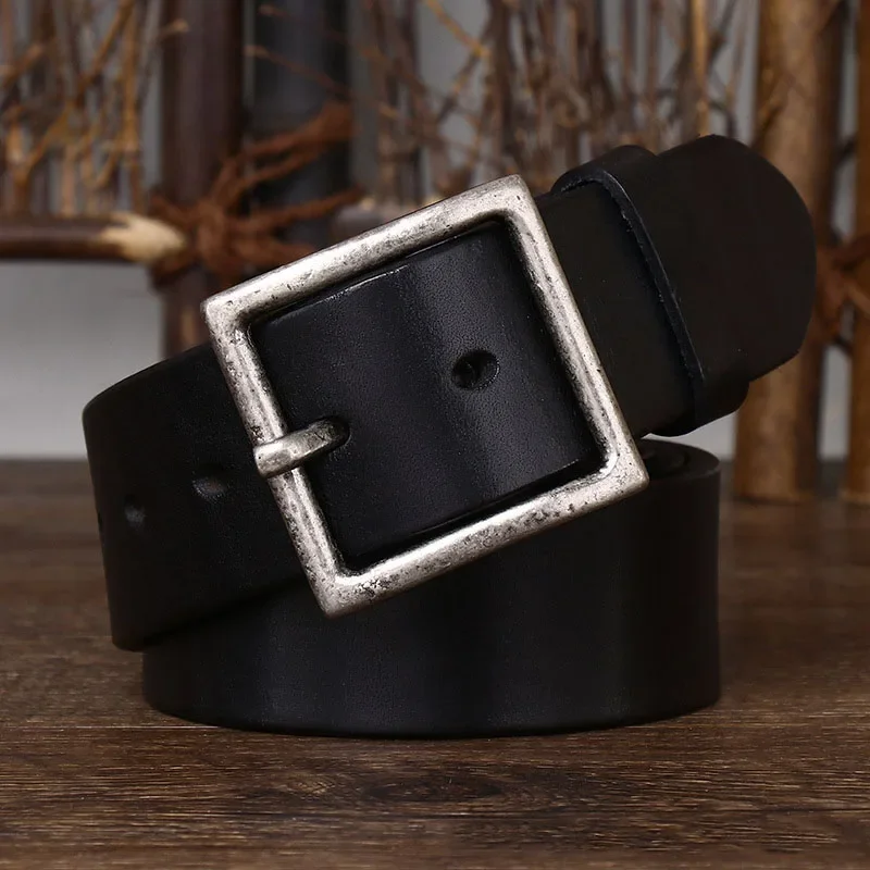 Cowhide Leather Belt with Square Buckle