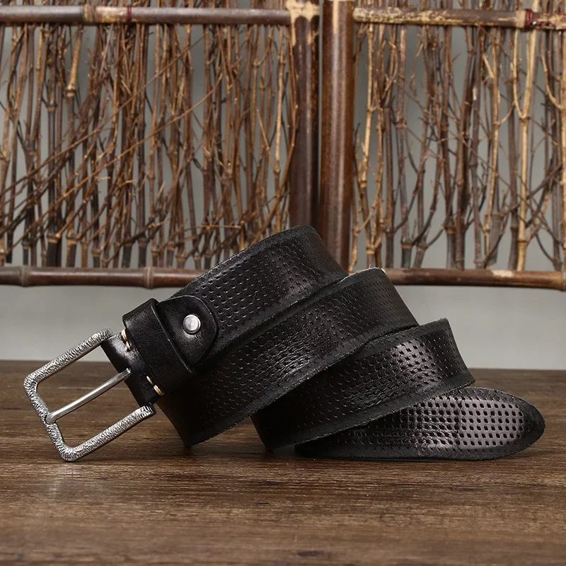 Cowhide Leather Belt with Stainless Steel Buckle