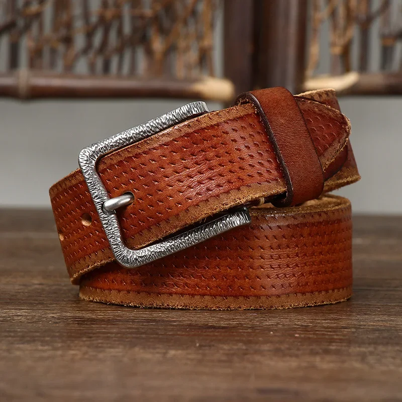 Cowhide Leather Belt with Stainless Steel Buckle
