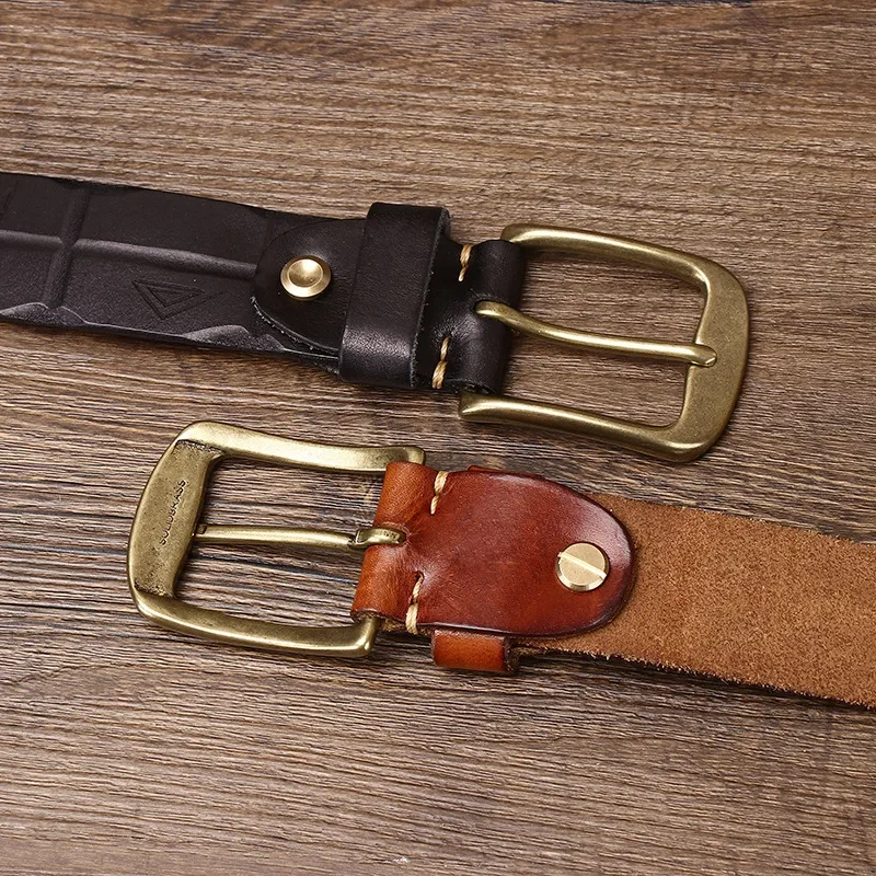 Leather Belt for Men with Brass Buckle
