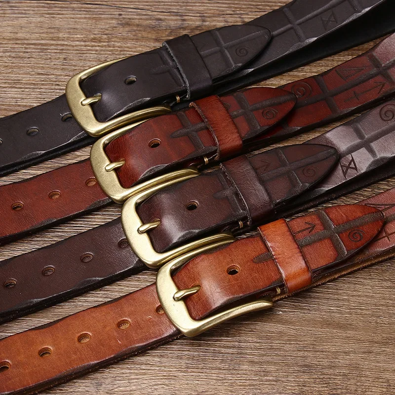 Leather Belt for Men with Brass Buckle