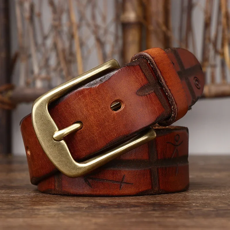 Leather Belt for Men with Brass Buckle